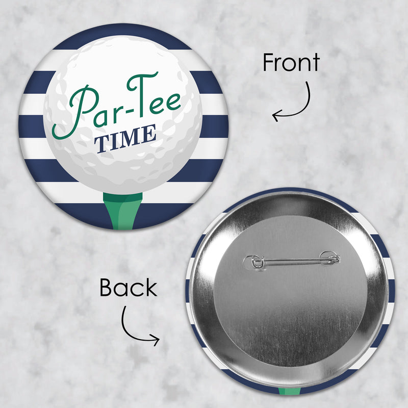 Par-Tee Time - Golf - 3 inch Birthday or Retirement Party Badge - Pinback Buttons - Set of 8