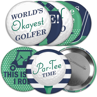 Par-Tee Time - Golf - 3 inch Birthday or Retirement Party Badge - Pinback Buttons - Set of 8