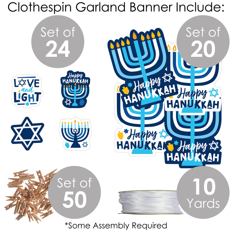 Hanukkah Menorah - Chanukah Holiday Party DIY Decorations - Clothespin Garland Banner - 44 Pieces