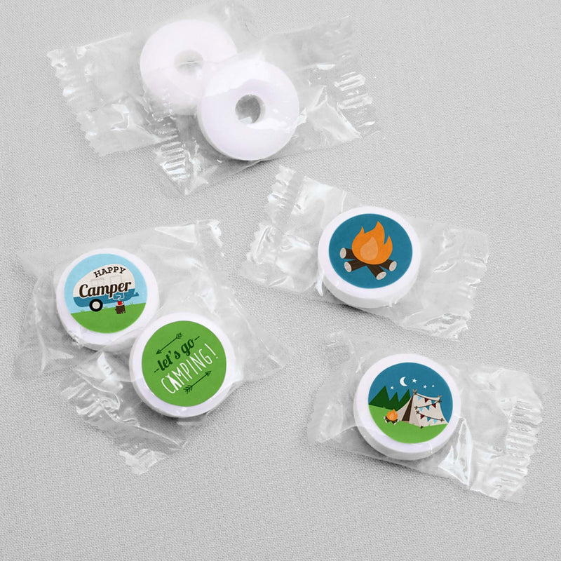 Happy Camper - Camping Baby Shower or Birthday Party Round Candy Sticker Favors - Labels Fit Hershey&