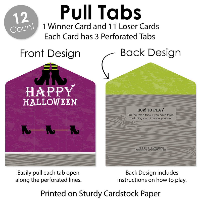 Happy Halloween - Witch Party Game Pickle Cards - Pull Tabs 3-in-a-Row - Set of 12