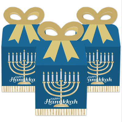 Happy Hanukkah - Square Favor Gift Boxes - Chanukah Holiday Party Bow Boxes - Set of 12