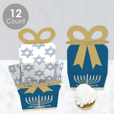 Happy Hanukkah - Square Favor Gift Boxes - Chanukah Holiday Party Bow Boxes - Set of 12