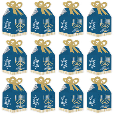 Happy Hanukkah - Square Favor Gift Boxes - Chanukah Holiday Party Bow Boxes - Set of 12