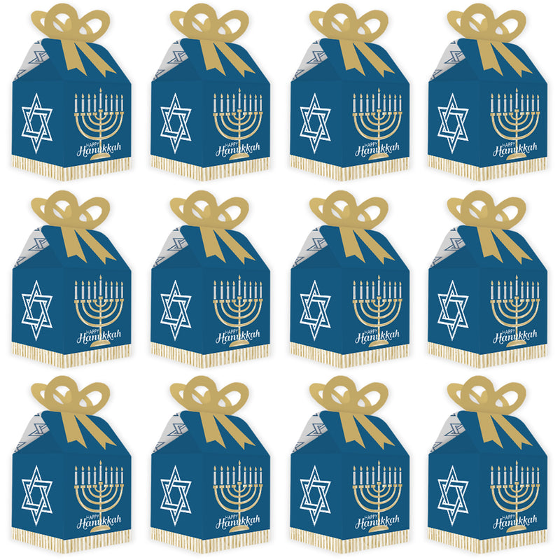 Happy Hanukkah - Square Favor Gift Boxes - Chanukah Holiday Party Bow Boxes - Set of 12