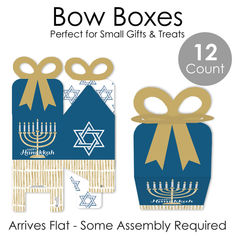 Happy Hanukkah - Square Favor Gift Boxes - Chanukah Holiday Party Bow Boxes - Set of 12