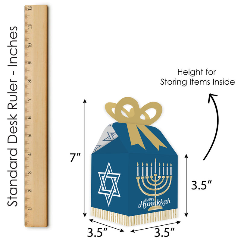 Happy Hanukkah - Square Favor Gift Boxes - Chanukah Holiday Party Bow Boxes - Set of 12