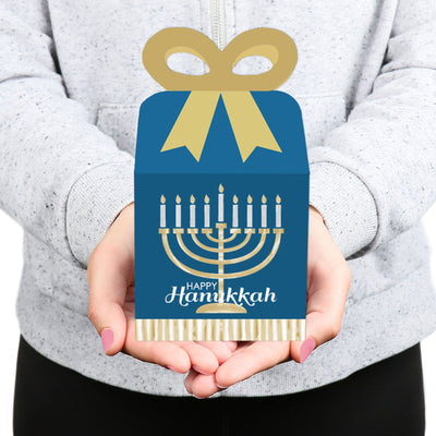 Happy Hanukkah - Square Favor Gift Boxes - Chanukah Holiday Party Bow Boxes - Set of 12