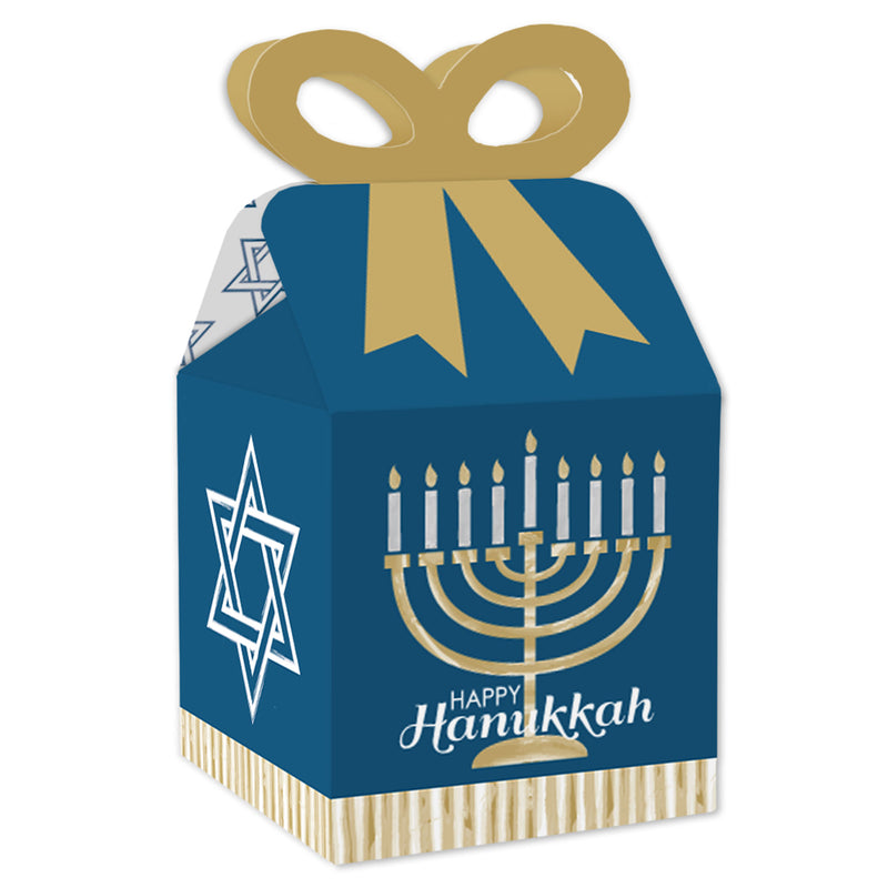 Happy Hanukkah - Square Favor Gift Boxes - Chanukah Holiday Party Bow Boxes - Set of 12