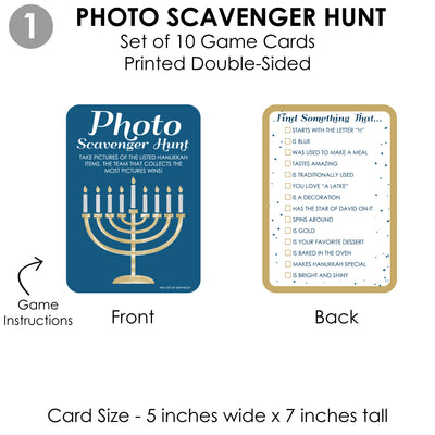 Happy Hanukkah - 4 Chanukah Holiday Party Games - 10 Cards Each - Hanukkah A-Z, Photo Scavenger Hunt, This or That and Alphabet Code - Gamerific Bundle