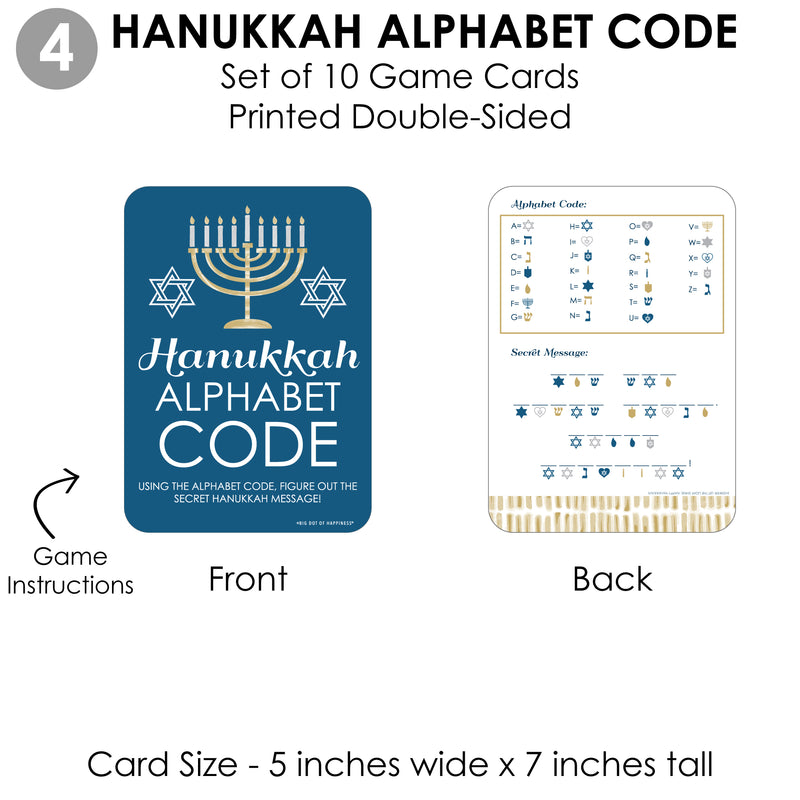 Happy Hanukkah - 4 Chanukah Holiday Party Games - 10 Cards Each - Hanukkah A-Z, Photo Scavenger Hunt, This or That and Alphabet Code - Gamerific Bundle