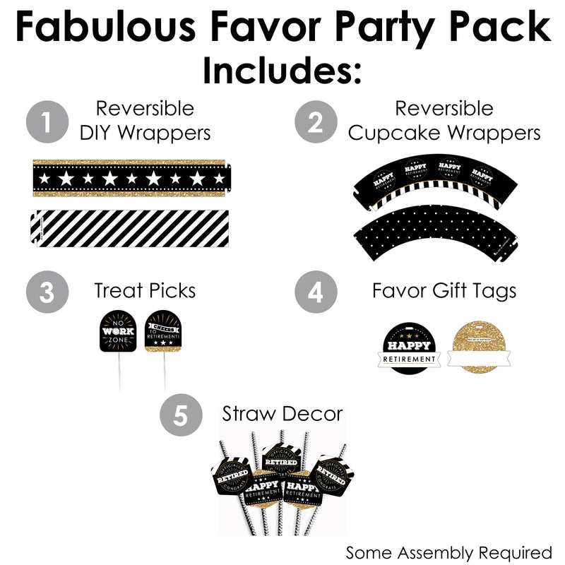 Happy Retirement - Retirement Party Favors and Cupcake Kit - Fabulous Favor Party Pack - 100 Pieces