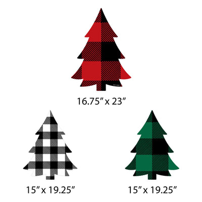 Holiday Plaid Trees - Outdoor Lawn Sign Decorations with Stakes - Buffalo Plaid Christmas Party Yard Display - 3 Piece