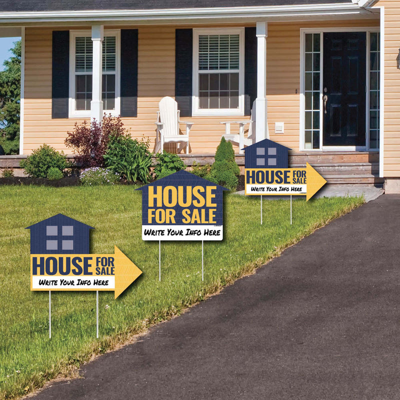 House For Sale Sign - Yard Sign with Stakes - Double Sided Outdoor Lawn Sign - Set of 3