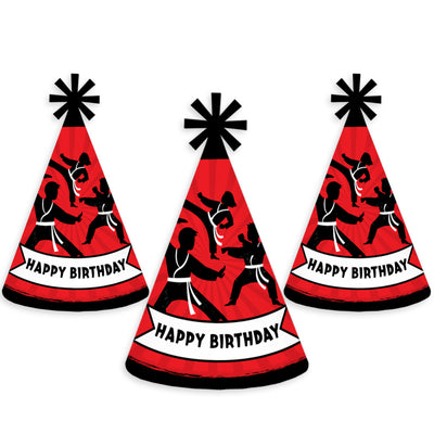 Karate Master - Cone Happy Birthday Party Hats for Kids and Adults - Set of 8 (Standard Size)