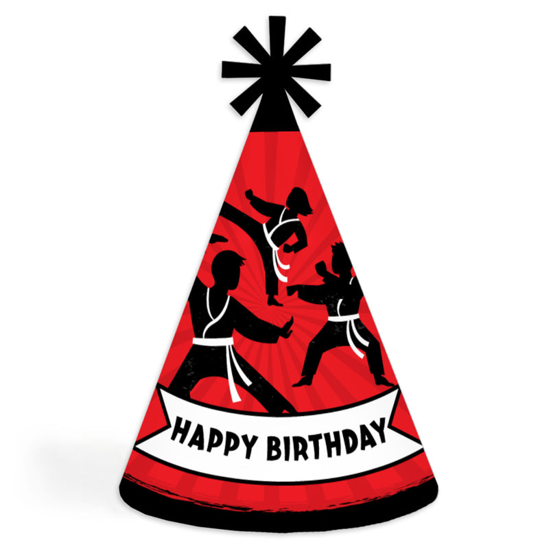 Karate Master - Cone Happy Birthday Party Hats for Kids and Adults - Set of 8 (Standard Size)