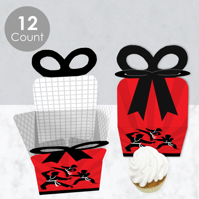 Karate Master - Square Favor Gift Boxes - Martial Arts Birthday Party Bow Boxes - Set of 12