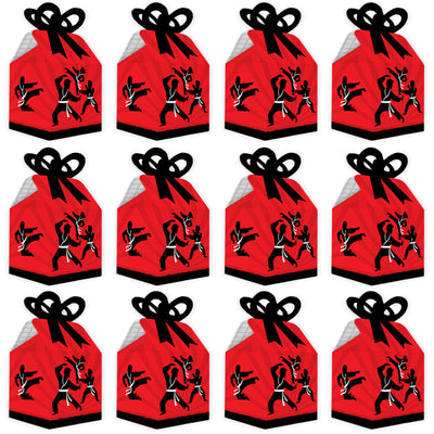 Karate Master - Square Favor Gift Boxes - Martial Arts Birthday Party Bow Boxes - Set of 12