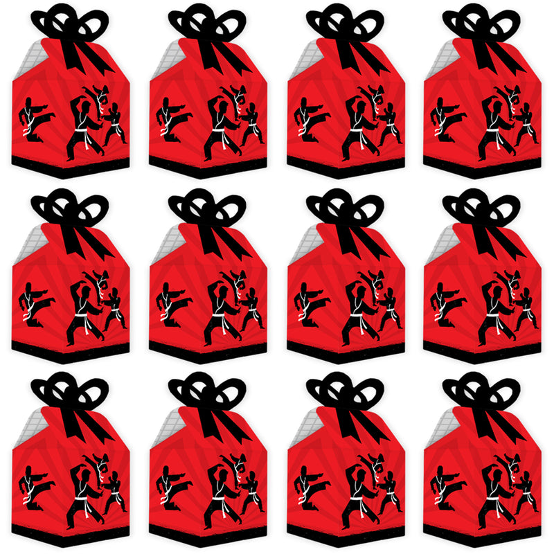 Karate Master - Square Favor Gift Boxes - Martial Arts Birthday Party Bow Boxes - Set of 12