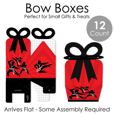 Karate Master - Square Favor Gift Boxes - Martial Arts Birthday Party Bow Boxes - Set of 12