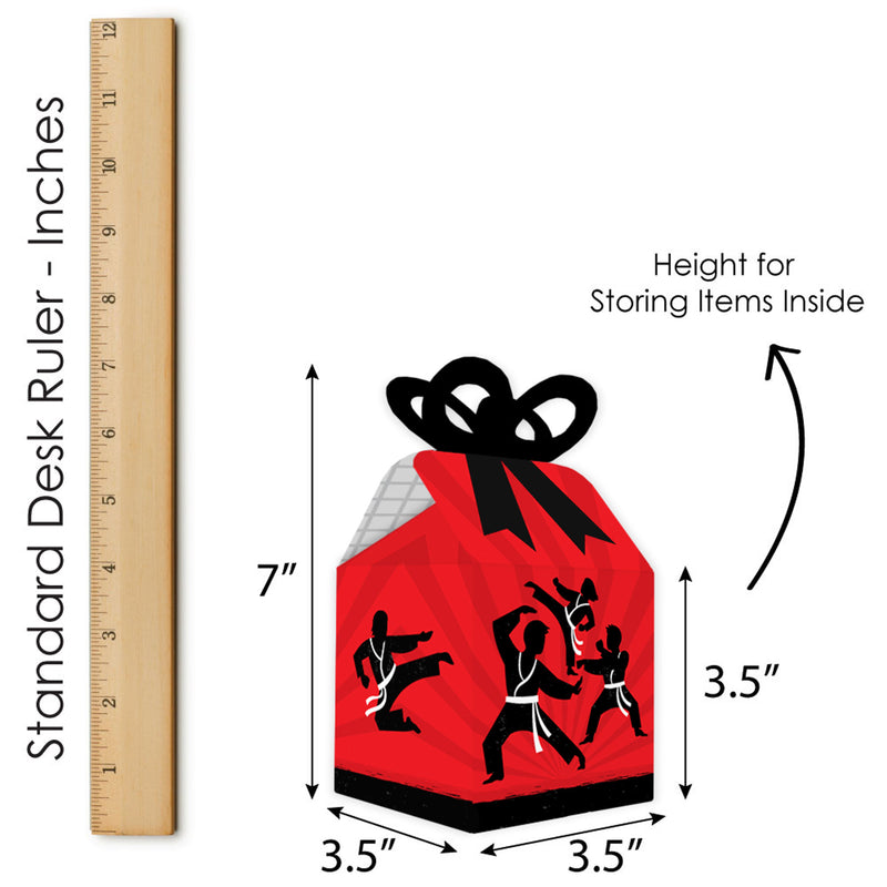 Karate Master - Square Favor Gift Boxes - Martial Arts Birthday Party Bow Boxes - Set of 12