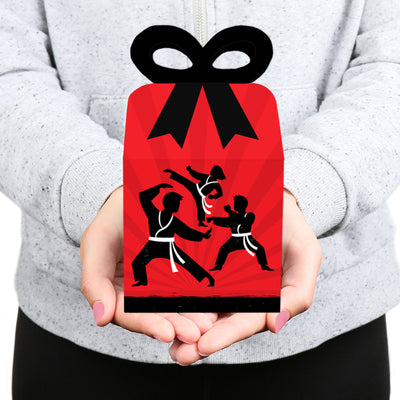 Karate Master - Square Favor Gift Boxes - Martial Arts Birthday Party Bow Boxes - Set of 12