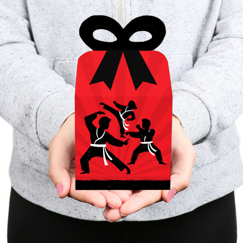 Karate Master - Square Favor Gift Boxes - Martial Arts Birthday Party Bow Boxes - Set of 12