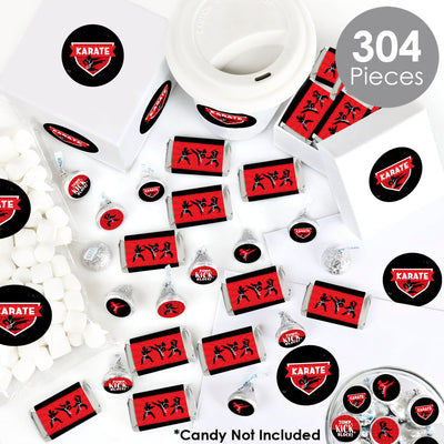 Karate Master - Mini Candy Bar Wrappers, Round Candy Stickers and Circle Stickers - Martial Arts Birthday Party Candy Favor Sticker Kit - 304 Pieces