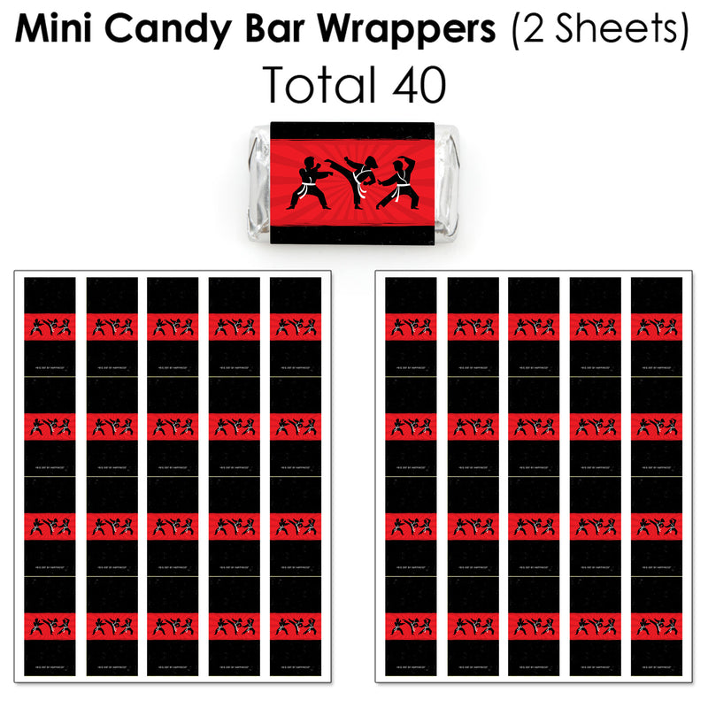 Karate Master - Mini Candy Bar Wrappers, Round Candy Stickers and Circle Stickers - Martial Arts Birthday Party Candy Favor Sticker Kit - 304 Pieces