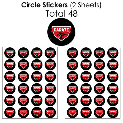 Karate Master - Mini Candy Bar Wrappers, Round Candy Stickers and Circle Stickers - Martial Arts Birthday Party Candy Favor Sticker Kit - 304 Pieces