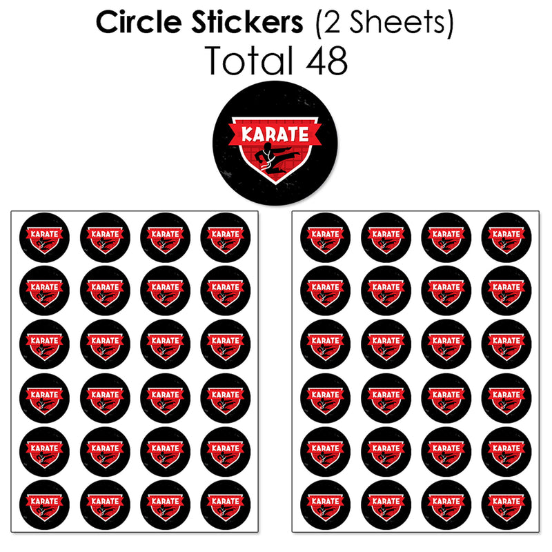 Karate Master - Mini Candy Bar Wrappers, Round Candy Stickers and Circle Stickers - Martial Arts Birthday Party Candy Favor Sticker Kit - 304 Pieces