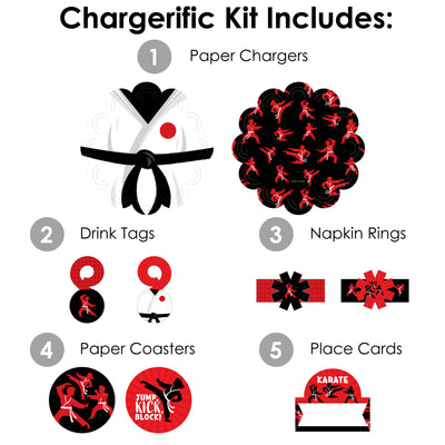 Karate Master - Martial Arts Birthday Party Paper Charger and Table Decorations - Chargerific Kit - Place Setting for 8