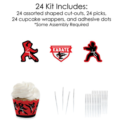 Karate Master - Cupcake Decoration - Martial Arts Birthday Party Cupcake Wrappers and Treat Picks Kit - Set of 24