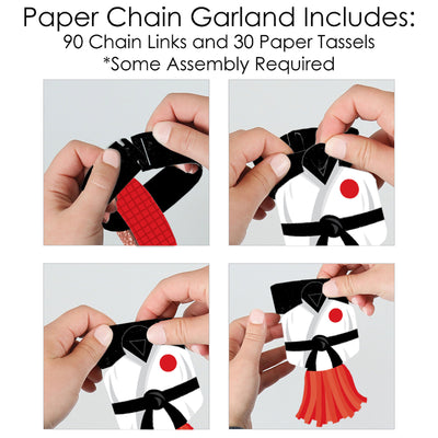 Karate Master - 90 Chain Links and 30 Paper Tassels Decoration Kit - Martial Arts Birthday Party Paper Chains Garland - 21 feet