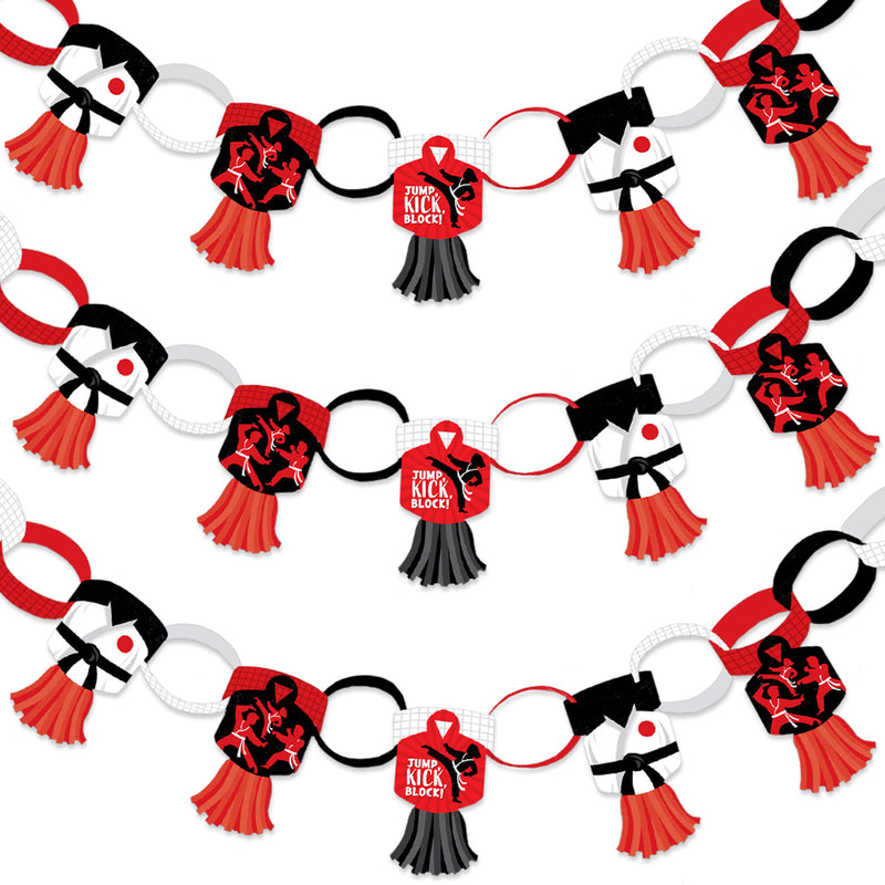 Karate Master - 90 Chain Links and 30 Paper Tassels Decoration Kit - Martial Arts Birthday Party Paper Chains Garland - 21 feet