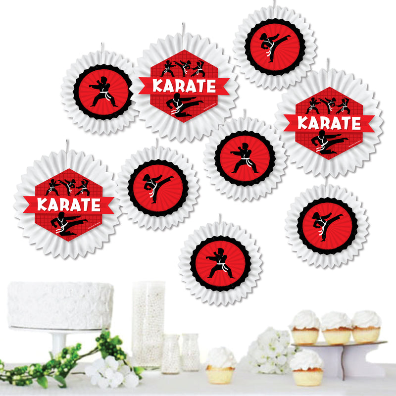 Karate Master - Hanging Martial Arts Birthday Party Tissue Decoration Kit - Paper Fans - Set of 9