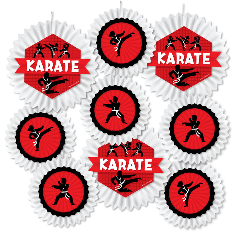 Karate Master - Hanging Martial Arts Birthday Party Tissue Decoration Kit - Paper Fans - Set of 9