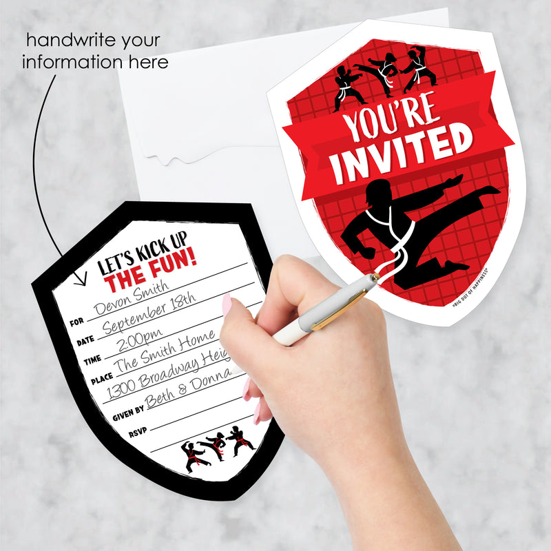 Karate Master - Shaped Fill-In Invitations - Martial Arts Birthday Party Invitation Cards with Envelopes - Set of 12