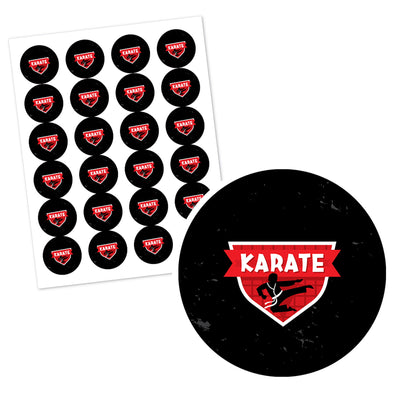 Personalized Karate Master - Custom Martial Arts Birthday Party Favor Circle Sticker Labels - Custom Text - 24 Count