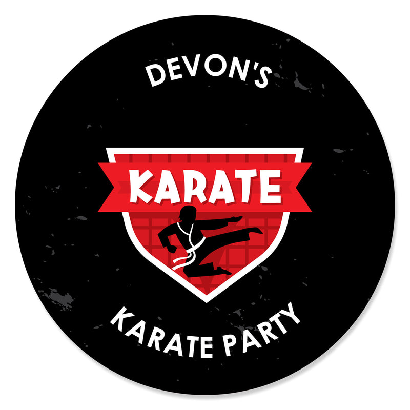 Personalized Karate Master - Custom Martial Arts Birthday Party Favor Circle Sticker Labels - Custom Text - 24 Count