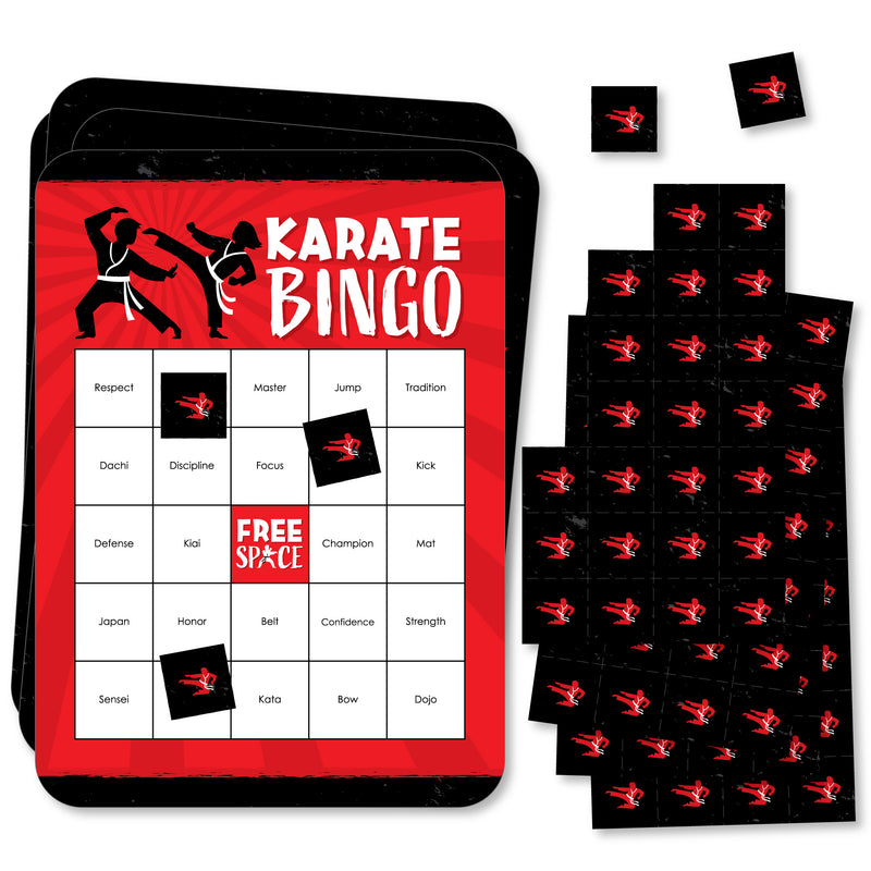 Karate Master - Bingo Cards and Markers - Martial Arts Birthday Party Shaped Bingo Game - Set of 18