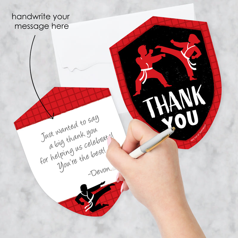 Karate Master - Shaped Thank You Cards - Martial Arts Birthday Party Thank You Note Cards with Envelopes - Set of 12