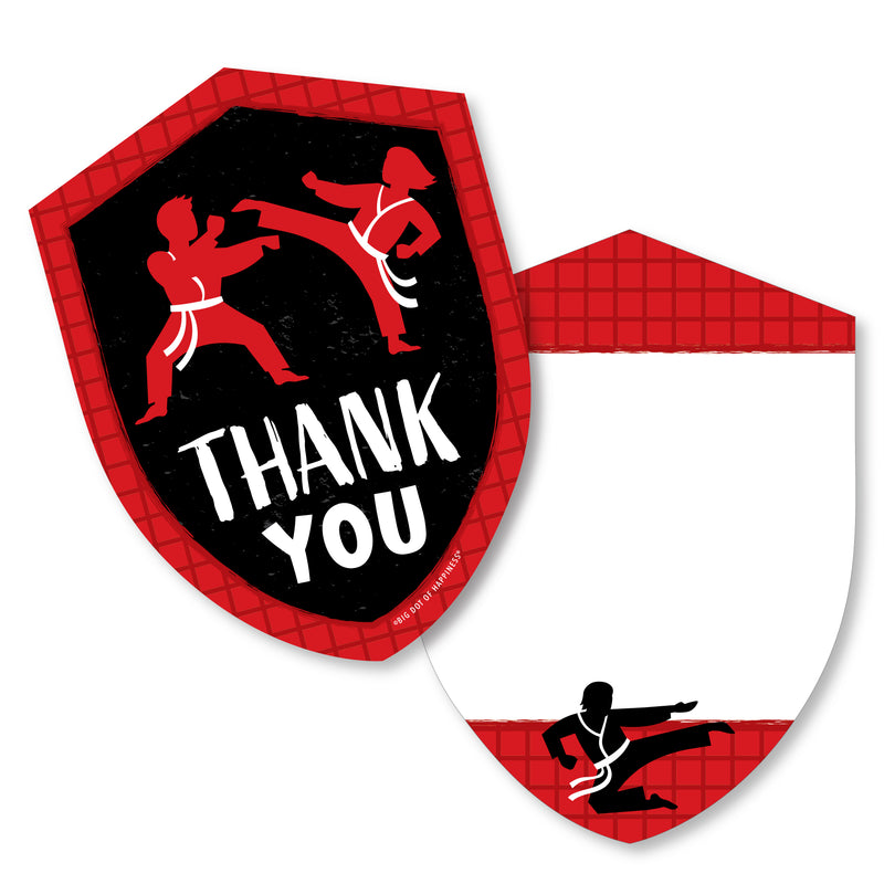 Karate Master - Shaped Thank You Cards - Martial Arts Birthday Party Thank You Note Cards with Envelopes - Set of 12