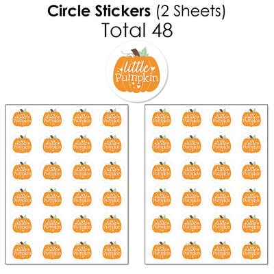 Little Pumpkin - Mini Candy Bar Wrappers, Round Candy Stickers and Circle Stickers - Fall Birthday Party or Baby Shower Candy Favor Sticker Kit - 304 Pieces