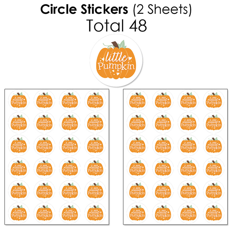 Little Pumpkin - Mini Candy Bar Wrappers, Round Candy Stickers and Circle Stickers - Fall Birthday Party or Baby Shower Candy Favor Sticker Kit - 304 Pieces