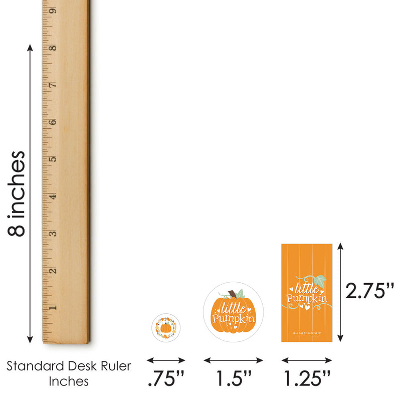 Little Pumpkin - Mini Candy Bar Wrappers, Round Candy Stickers and Circle Stickers - Fall Birthday Party or Baby Shower Candy Favor Sticker Kit - 304 Pieces