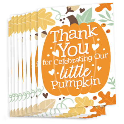 Little Pumpkin - Fall Birthday Party or Baby Shower Thank You Cards (8 count)