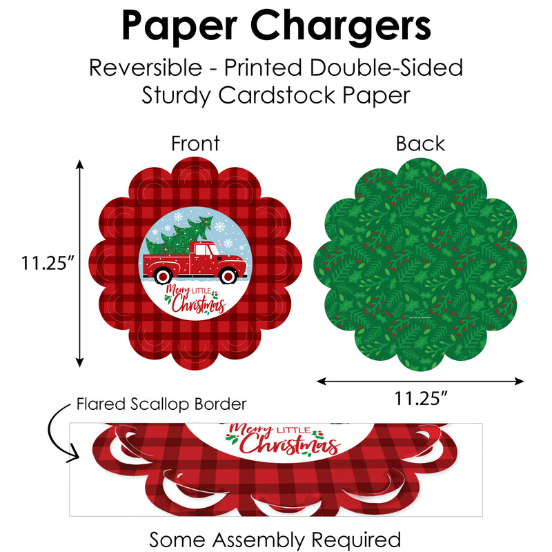 Merry Little Christmas Tree - Red Truck Christmas Party Paper Charger and Table Decorations - Chargerific Kit - Place Setting for 8