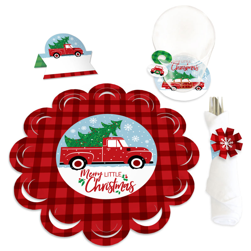 Merry Little Christmas Tree - Red Truck Christmas Party Paper Charger and Table Decorations - Chargerific Kit - Place Setting for 8