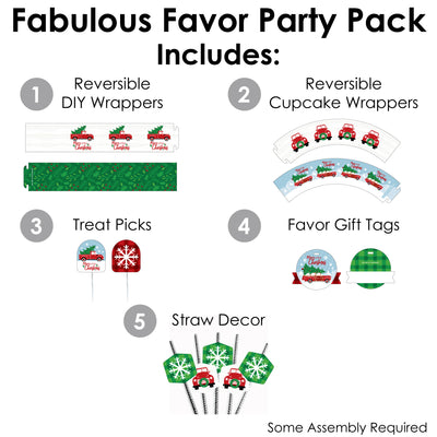 Merry Little Christmas Tree - Red Truck and Car Christmas Party Favors and Cupcake Kit - Fabulous Favor Party Pack - 100 Pieces